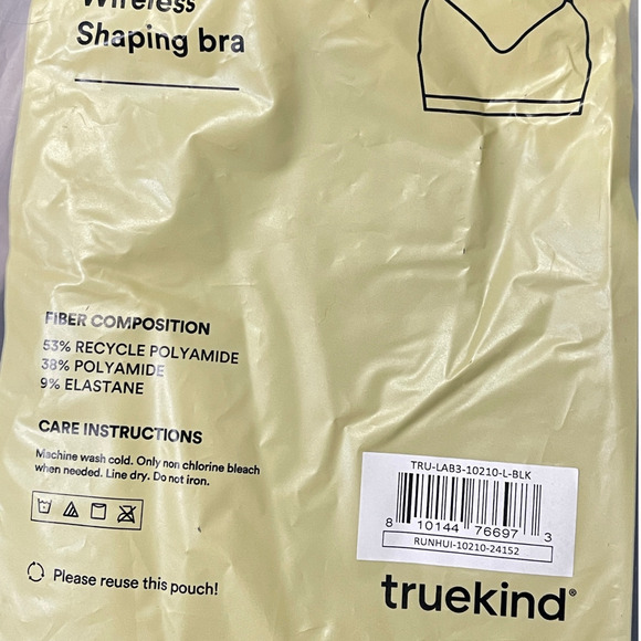 TRUEKIND 10210 Supportive Comfort Wireless Shaping Bra Black Womens Large NWT - Picture 5 of 8